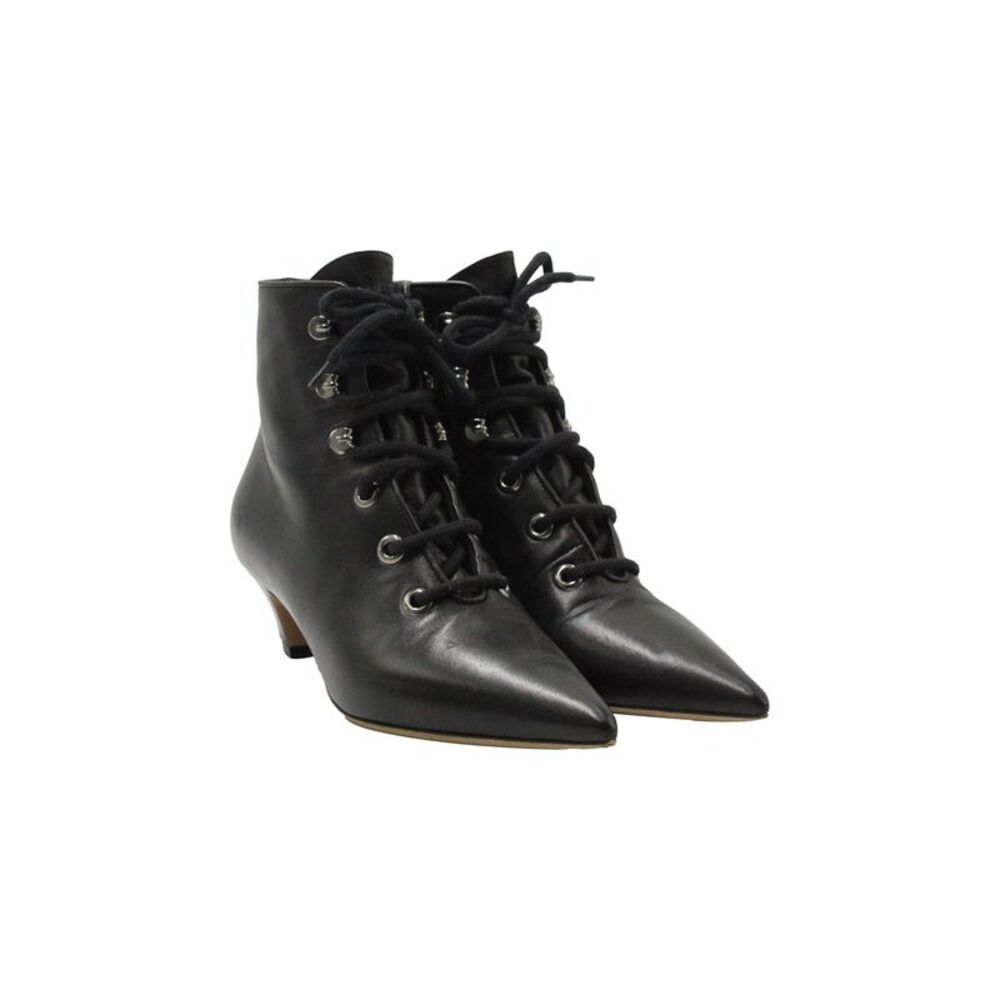 Dior Lace-Up Pointed-Toe Ankle Boots in Black Leather - Picture 3 of 7